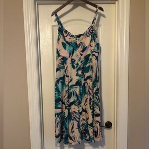 Torrid Midi Challis Button-Front Dress Palm Leaves Black 2X